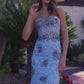 Flower Embroirdered Strappless Prom Dress