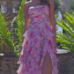 Floral Print Straight Neckline Prom Dress