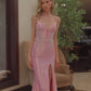 Shiny Satin Prom Dress with Plunging Neckline