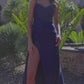 Fitted Shiny Satin Prom Dress with Spaghetti Straps