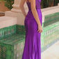 Shiny Satin Prom Dress with Sequin Waistline