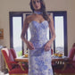 Long Strapless Jacquard Gown with Trumpet Skirt