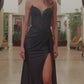 Prom Dress with Plunging V Neckline and Beaded Bodice