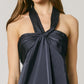 Satin Twist Front Halter Maxi Dress
