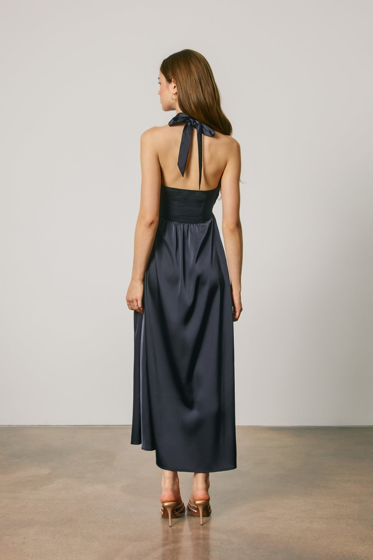 Satin Twist Front Halter Maxi Dress