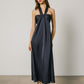Satin Twist Front Halter Maxi Dress