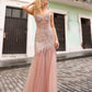 Beaded Sleeveless Sheer Mermaid Prom Dress