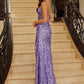 Sleeveless V-Neck Full Sequined Prom Gown