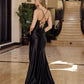 Satin Prom Dress with Cowl Neck and Spaghettic Straps