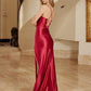 Satin Prom Dress with Cowl Neck and Spaghettic Straps
