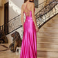 Satin Prom Dress with Cowl Neck and Spaghettic Straps