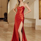 Satin Prom Dress with Cowl Neck and Spaghettic Straps