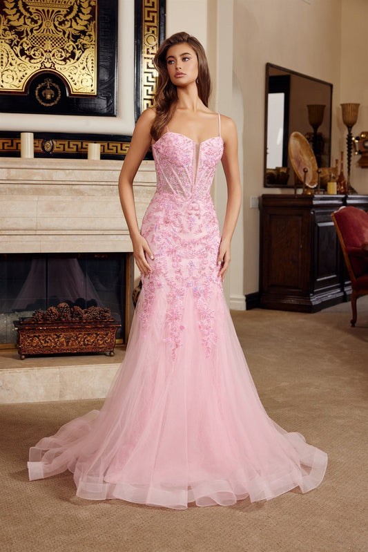Trumpet Tulle Prom Dress with Semi Sweetheart Neckline