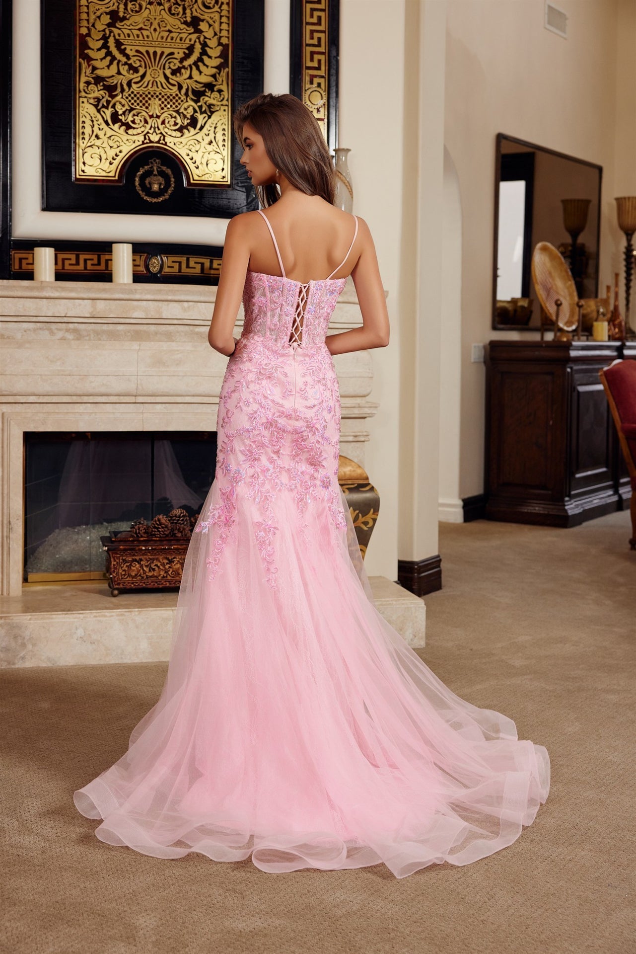 Trumpet Tulle Prom Dress with Semi Sweetheart Neckline