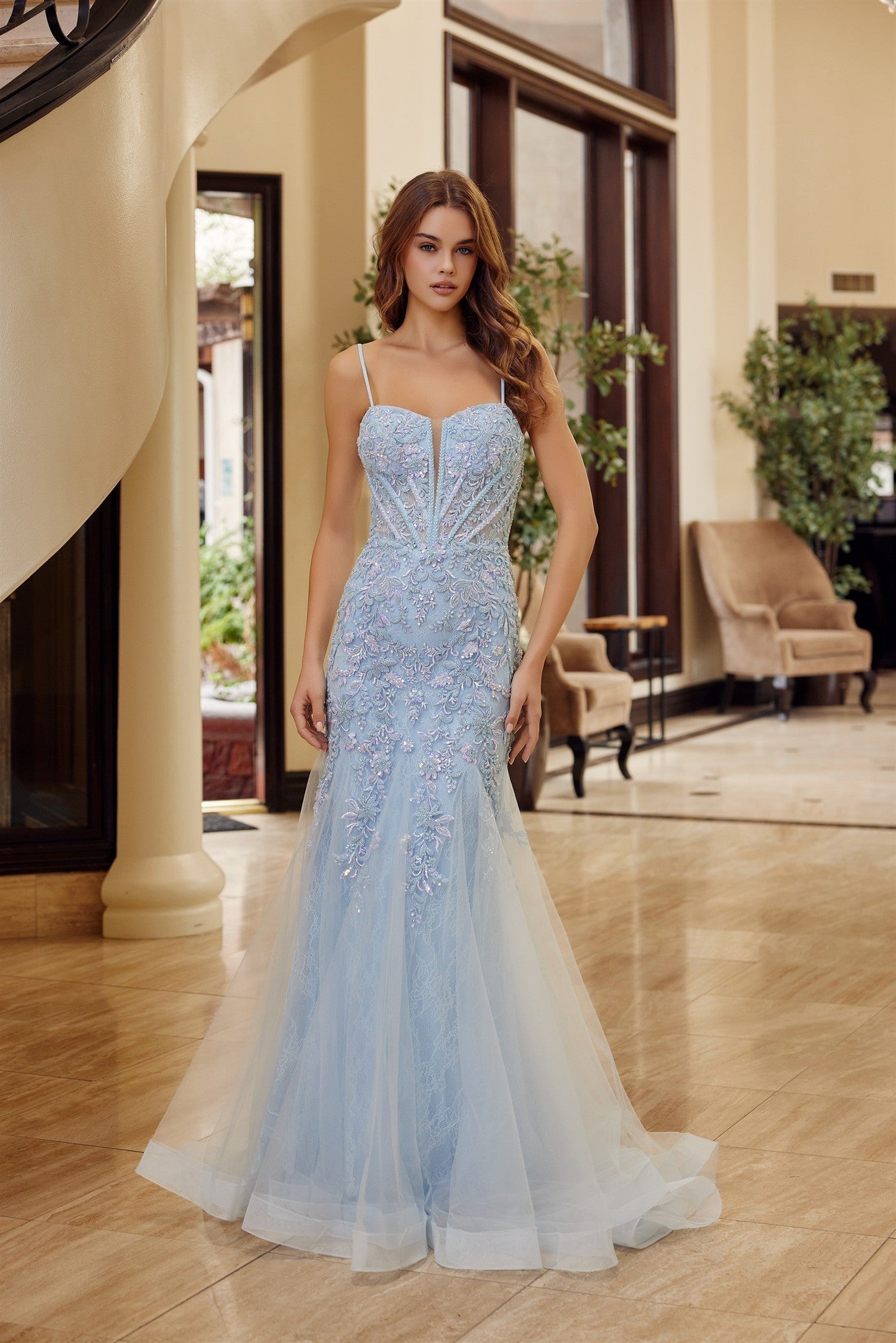 Trumpet Tulle Prom Dress with Semi Sweetheart Neckline