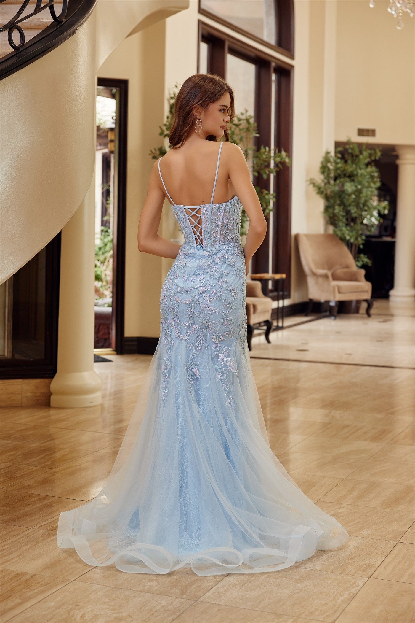 Trumpet Tulle Prom Dress with Semi Sweetheart Neckline