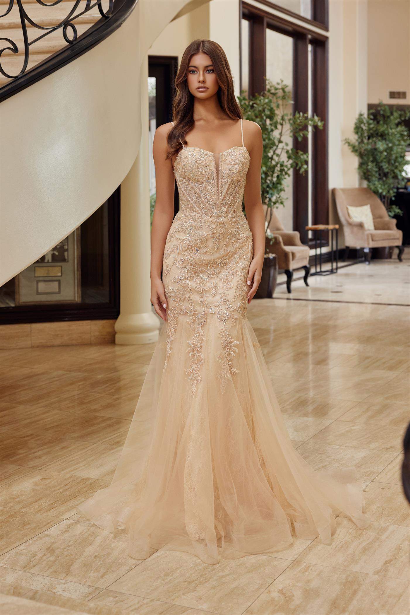 Trumpet Tulle Prom Dress with Semi Sweetheart Neckline