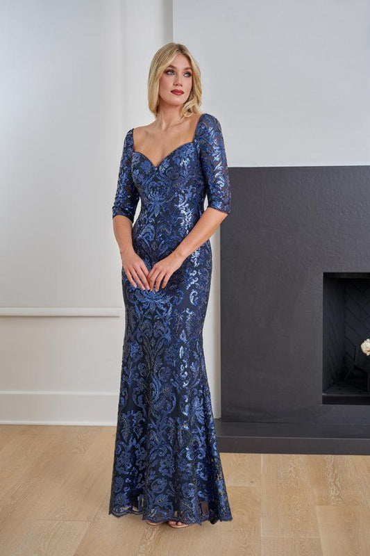 Ultra Glam All Over Paillette Metallic Embroidery Lace Fit and Flare Gown - K258073-999 FORMAL - MOB-FORMAL SOCIETY