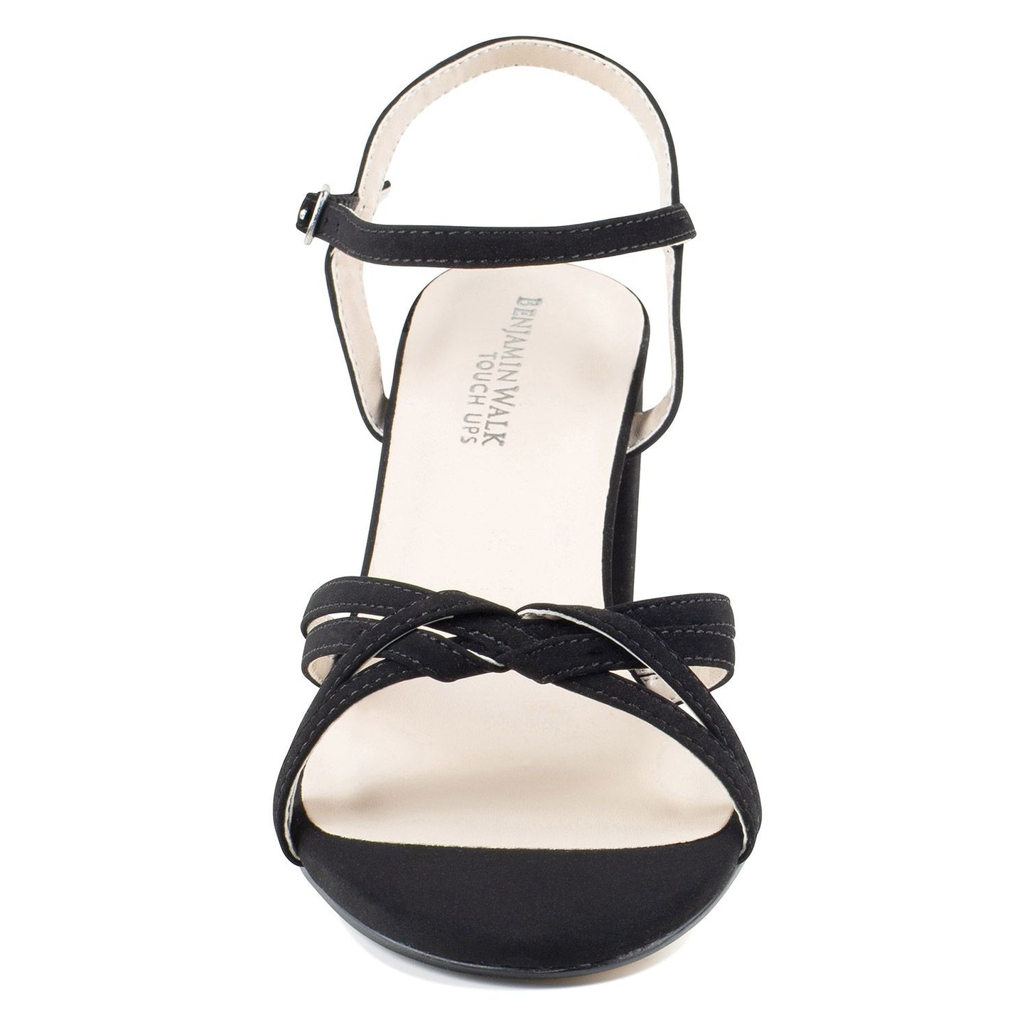Front view of     Black glitter heel with 2.25 block heel