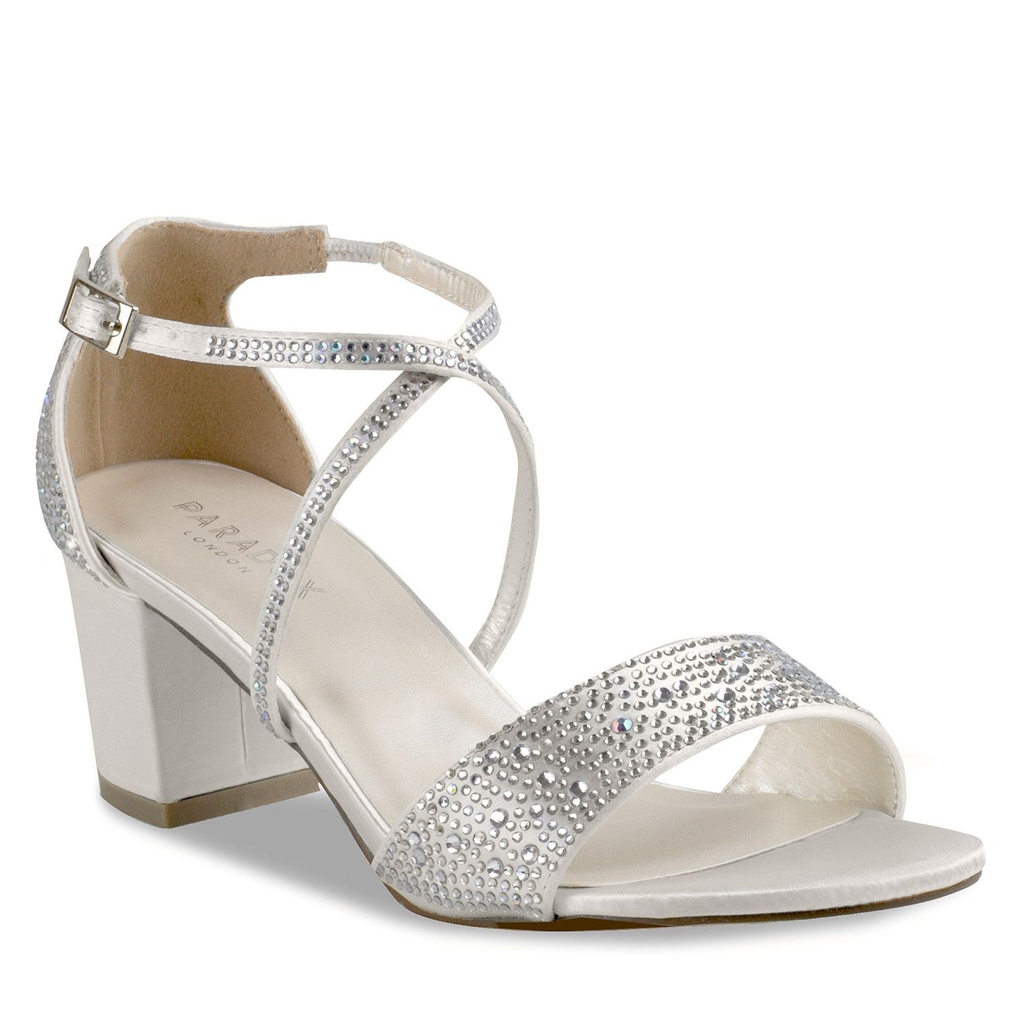 Shimmer shoe with 2 inch block heel and elegant stones