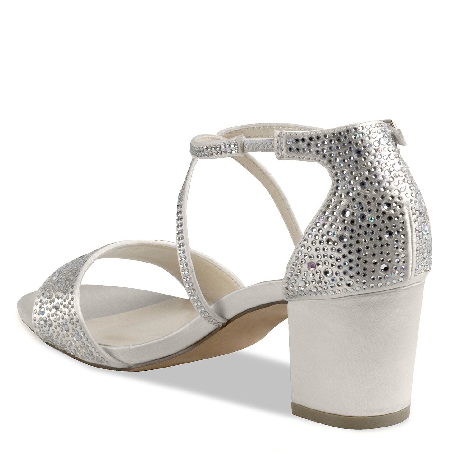 Left view of Shimmer shoe with 2 inch block heel and elegant stones